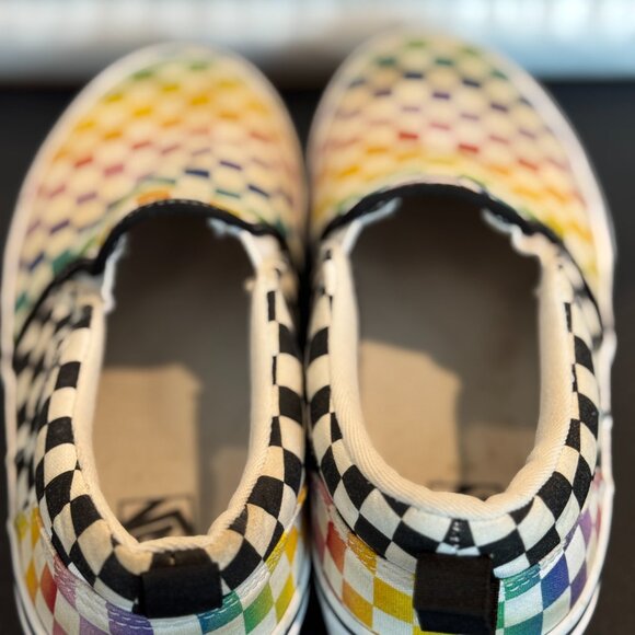 Rainbow Check Vans Slip-On | Youth 5Y Happy Pride Month!  fit ladies 7 - Picture 6 of 8